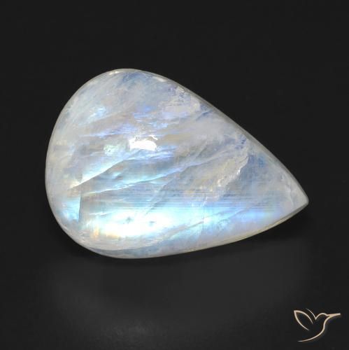 10.00 ct White Rainbow Moonstone Stone, Natural Rainbow Moonstone in Pear Cabochon Shape for Sale