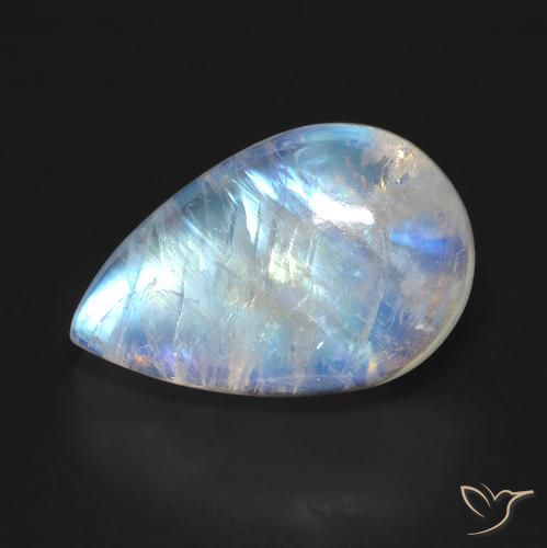 10.04 ct White Rainbow Moonstone Gemstone, Rainbow Moonstone Gem in Pear Cabochon Shape for Sale.