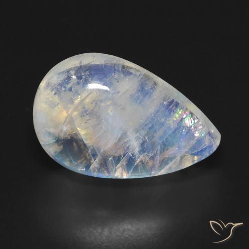 10.04 ct White Rainbow Moonstone Stone, Natural Rainbow Moonstone in Pear Cabochon Shape for Sale