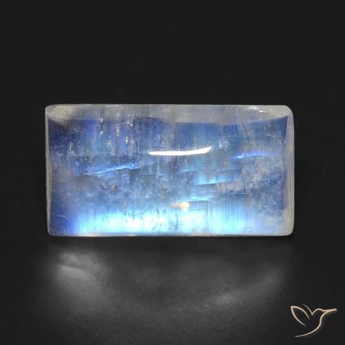 15 x 8,3mm Pietra di luna arcobaleno bianco Cabochon a baguette dagli Stati Uniti, peso di 5,92 ct, pietra preziosa naturale non trattati in purezza Transparent, Pietra di luna arcobaleno 1pz - il colore è Bianco bluastro, durezza Mohs di 6 - 6,5, Photo A