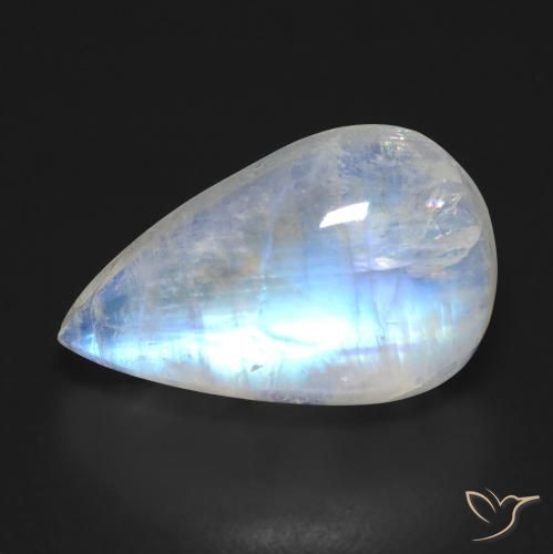 Pierre de lune arc-en-ciel poire de 11,21 ct, 19,2 x 11,7 mm des États-Unis, Photo A