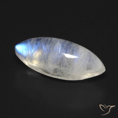 5.72 ct White Rainbow Moonstone Stone, Natural Rainbow Moonstone in Marquise Cabochon Shape for Sale