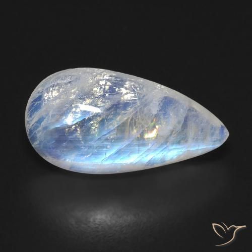6.10 ct White Rainbow Moonstone Stone, Natural Rainbow Moonstone in Pear Cabochon Shape for Sale