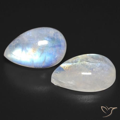18.38 ctw White Rainbow Moonstone Stones, Natural Rainbow Moonstone in Pear Cabochon Shape for Sale