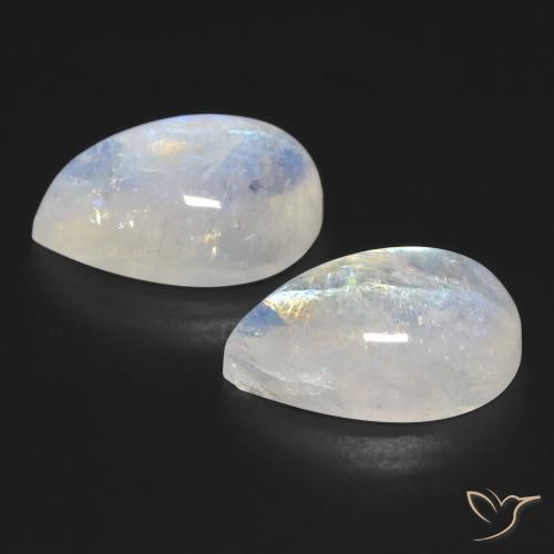 Rainbow Moonstone Gemstones in 16.9 x 11.9 mm Size for Sale, Rainbow Moonstone Stones in Bluish White Color