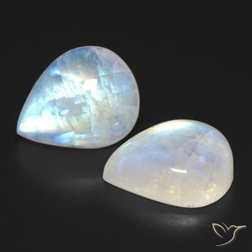 20.52 ctw White Rainbow Moonstone Stones, Natural Rainbow Moonstone in Pear Cabochon Shape for Sale