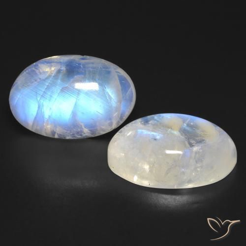25.23 ctw White Rainbow Moonstone Stones, Natural Rainbow Moonstone in Oval Cabochon Shape for Sale