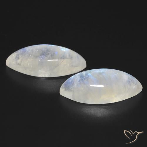 Rainbow Moonstone Gemstones in 21.4 x 9 mm Size for Sale, Rainbow Moonstone Stones in Bluish White Color