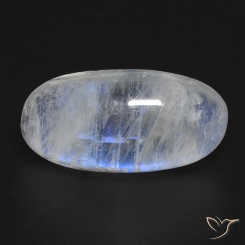 Pierre de Lune Arc en Ciel Blanc bleuâtre Ovale 13,57 ct des Etats-Unis, Dimension 21,8 x 10,6mm, Pierre gemme naturelle Non traité, pureté Transparent, 1 pièce Pierre de Lune Arc en Ciel oval cabochon, dureté de Mohs de 6 à 6.5, Photo A