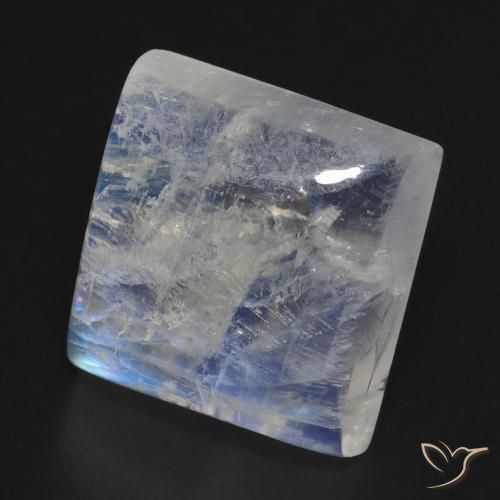 10.41 ct White Rainbow Moonstone Stone, Natural Rainbow Moonstone in Square Cabochon Shape for Sale