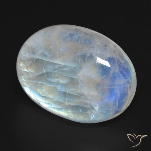 27.24 ct White Rainbow Moonstone Stone, Natural Rainbow Moonstone in Oval Cabochon Shape for Sale
