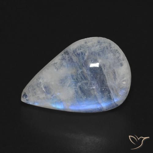 6.42 ct White Rainbow Moonstone Stone, Natural Rainbow Moonstone in Pear Cabochon Shape for Sale