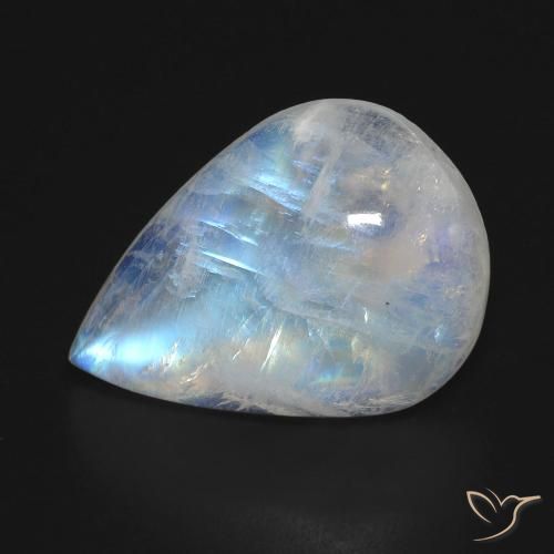 13.49 ct White Rainbow Moonstone Stone, Natural Rainbow Moonstone in Pear Cabochon Shape for Sale
