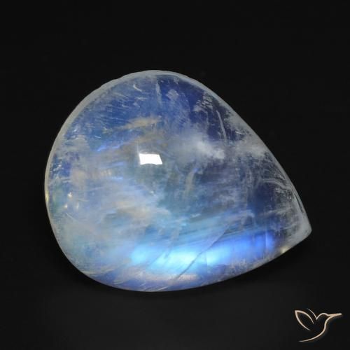9.14 ct White Rainbow Moonstone Stone, Natural Rainbow Moonstone in Pear Cabochon Shape for Sale