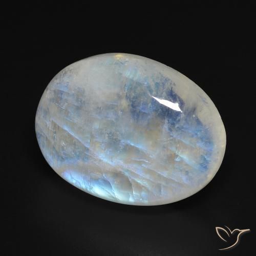 15.57 ct White Rainbow Moonstone Stone, Natural Rainbow Moonstone in Oval Cabochon Shape for Sale