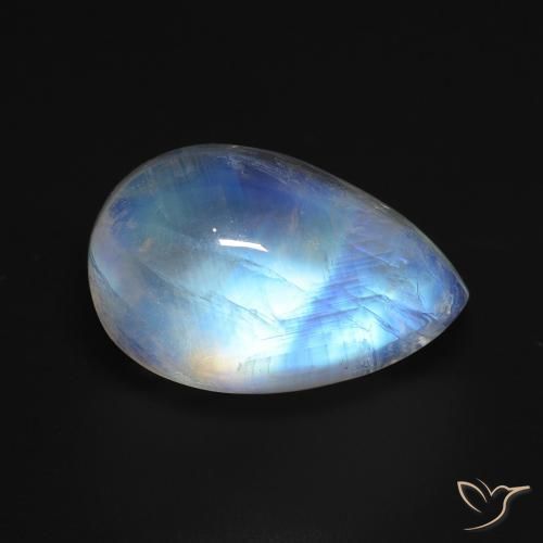 8.44 ct White Rainbow Moonstone Stone, Natural Rainbow Moonstone in Pear Cabochon Shape for Sale