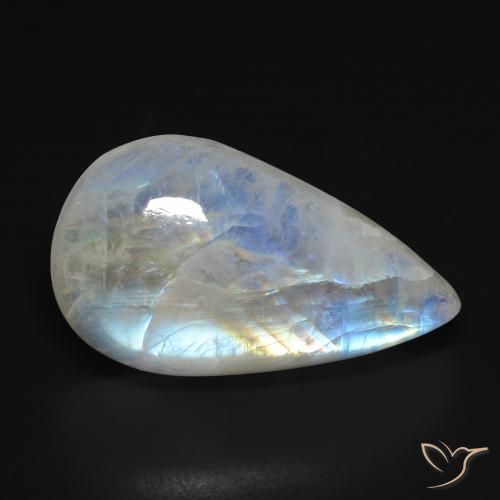 13.40 ct White Rainbow Moonstone Stone, Natural Rainbow Moonstone in Pear Cabochon Shape for Sale