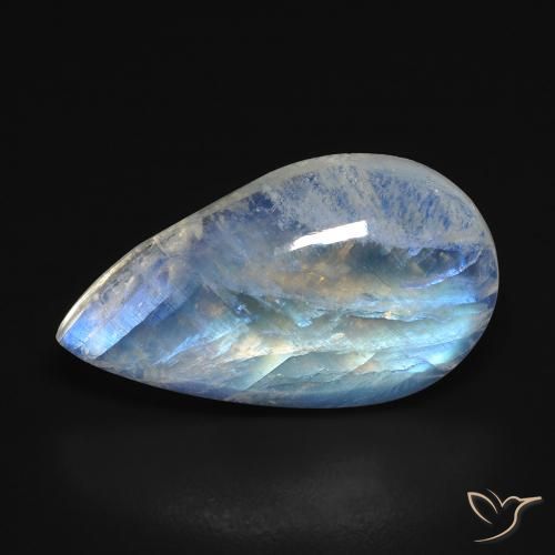 8.18 ct White Rainbow Moonstone Stone, Natural Rainbow Moonstone in Pear Cabochon Shape for Sale