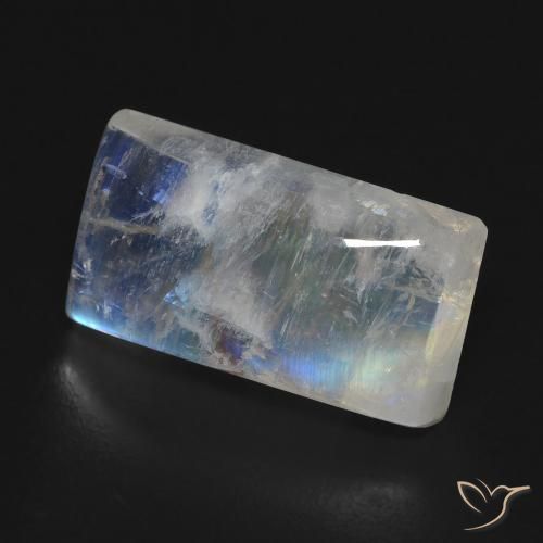 7.85 ct White Rainbow Moonstone Stone, Natural Rainbow Moonstone in Baguette Cabochon Shape for Sale