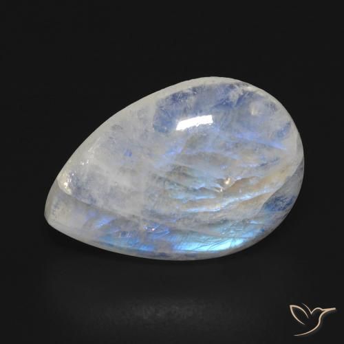 9.96 ct White Rainbow Moonstone Stone, Natural Rainbow Moonstone in Pear Cabochon Shape for Sale