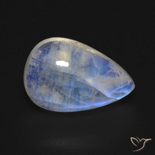 8.49 ct White Rainbow Moonstone Stone, Natural Rainbow Moonstone in Pear Cabochon Shape for Sale