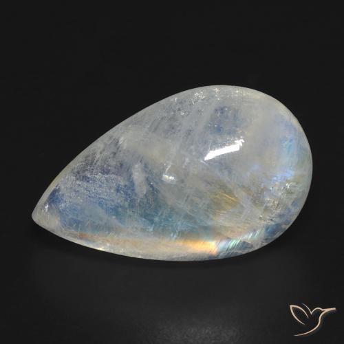 10.33 ct White Rainbow Moonstone Stone, Natural Rainbow Moonstone in Pear Cabochon Shape for Sale