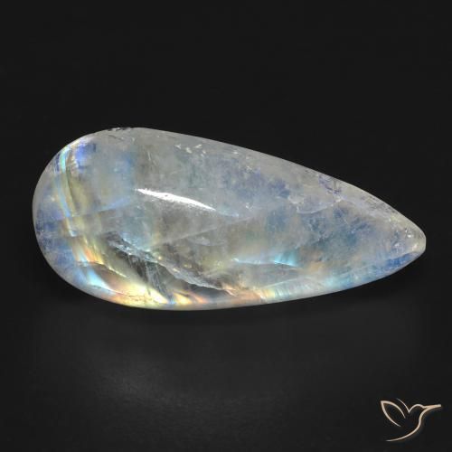 10.83 ct White Rainbow Moonstone Stone, Natural Rainbow Moonstone in Pear Cabochon Shape for Sale