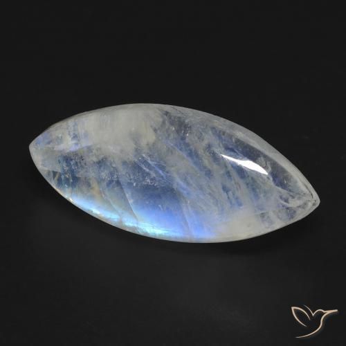 9.62 ct White Rainbow Moonstone Stone, Natural Rainbow Moonstone in Marquise Cabochon Shape for Sale