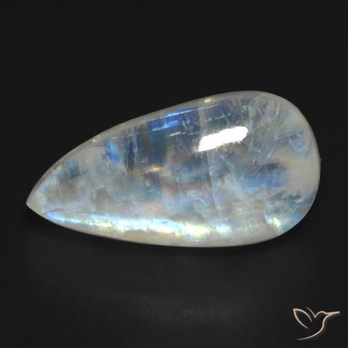 16.67 ct White Rainbow Moonstone Gemstone, Rainbow Moonstone Gem in Pear Cabochon Shape for Sale.