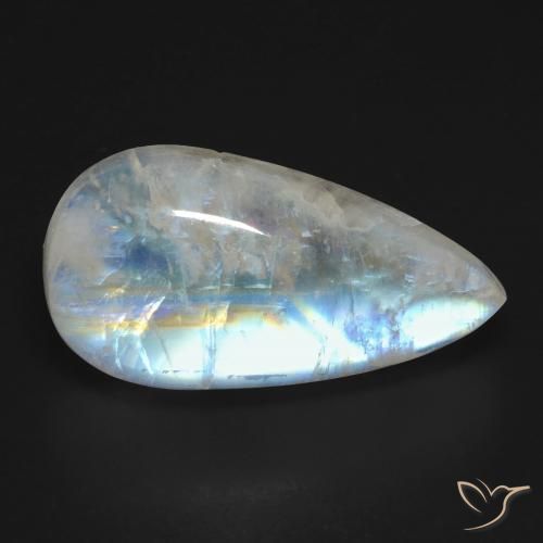 16.67 ct White Rainbow Moonstone Stone, Natural Rainbow Moonstone in Pear Cabochon Shape for Sale