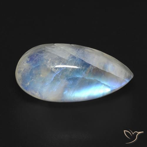 8.35 ct White Rainbow Moonstone Stone, Natural Rainbow Moonstone in Pear Cabochon Shape for Sale