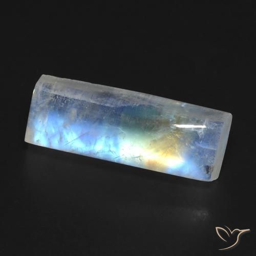 6.98 ct White Rainbow Moonstone Stone, Natural Rainbow Moonstone in Baguette Cabochon Shape for Sale