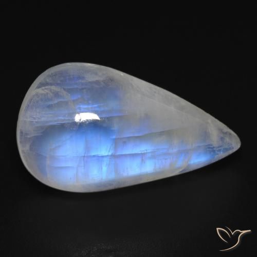 Pierre de Lune Arc en Ciel Blanc bleuâtre Poire 14,18 ct des Etats-Unis, Dimension 22,4 x 12,8mm, Pierre gemme naturelle Non traité, pureté Transparent, 1 pièce Pierre de Lune Arc en Ciel pear cabochon, dureté de Mohs de 6 à 6.5, Photo A