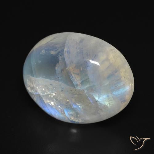 15.46 ct White Rainbow Moonstone Stone, Natural Rainbow Moonstone in Oval Cabochon Shape for Sale