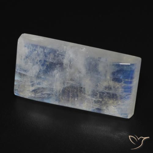11.79 ct White Rainbow Moonstone Stone, Natural Rainbow Moonstone in Baguette Cabochon Shape for Sale