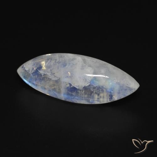 10.53 ct White Rainbow Moonstone Stone, Natural Rainbow Moonstone in Marquise Cabochon Shape for Sale