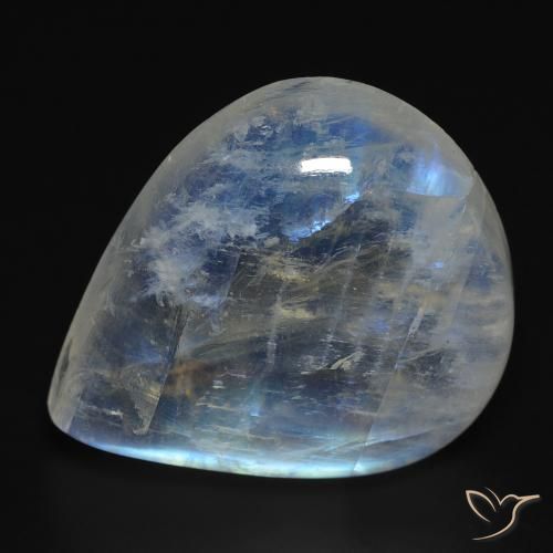 18.49 ct White Rainbow Moonstone Stone, Natural Rainbow Moonstone in Pear Cabochon Shape for Sale