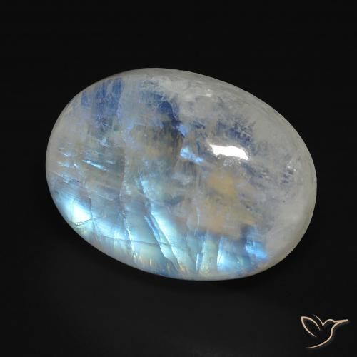 12.15 ct White Rainbow Moonstone Stone, Natural Rainbow Moonstone in Oval Cabochon Shape for Sale