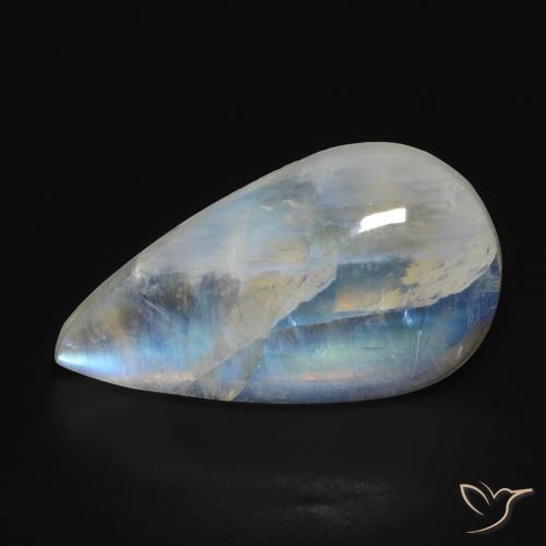 10.68 ct White Rainbow Moonstone Stone, Natural Rainbow Moonstone in Pear Cabochon Shape for Sale