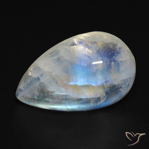 15.76 ct White Rainbow Moonstone Stone, Natural Rainbow Moonstone in Pear Cabochon Shape for Sale