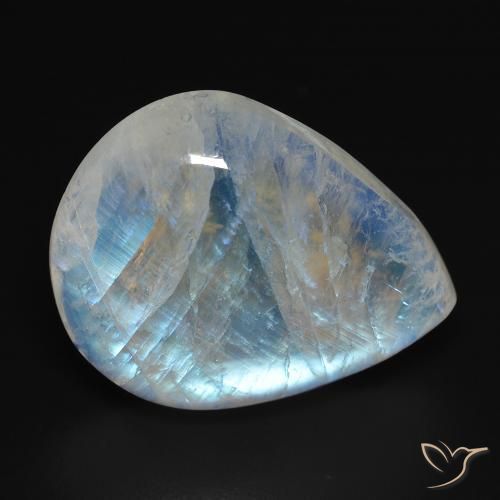 20.24ct Natural Bluish White Rainbow Moonstone, Pear Shape, Transparent