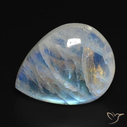 20.24 ct White Rainbow Moonstone Stone, Natural Rainbow Moonstone in Pear Cabochon Shape for Sale