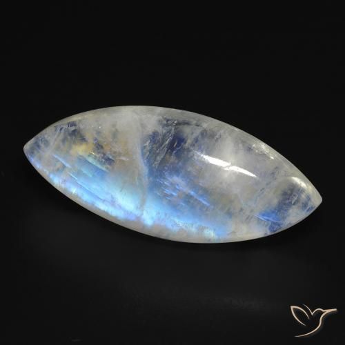 13.85 ct White Rainbow Moonstone Stone, Natural Rainbow Moonstone in Marquise Cabochon Shape for Sale