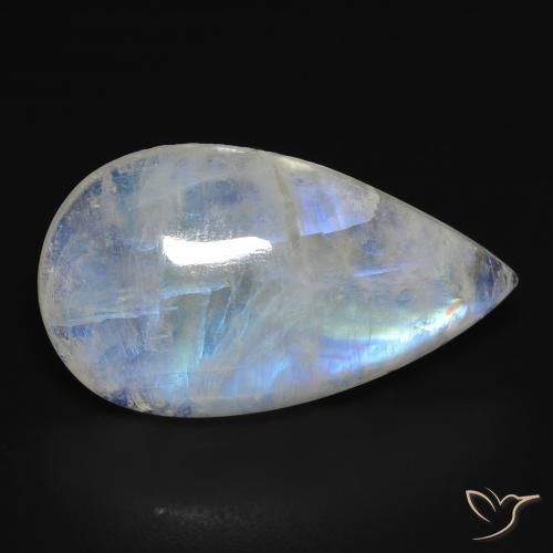 16.44ct Natural Bluish White Rainbow Moonstone, Pear Shape, Transparent
