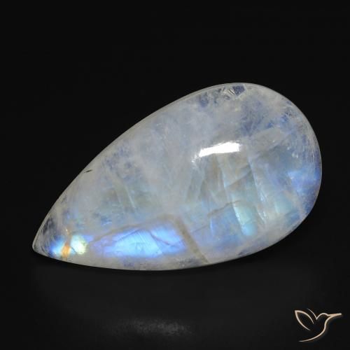16.44 ct White Rainbow Moonstone Stone, Natural Rainbow Moonstone in Pear Cabochon Shape for Sale