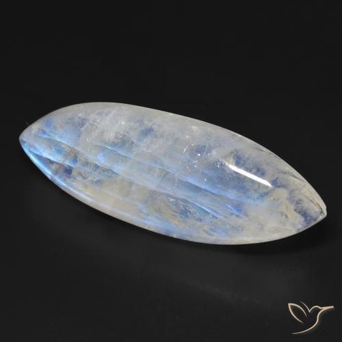 33.16 ct White Rainbow Moonstone Stone, Natural Rainbow Moonstone in Marquise Cabochon Shape for Sale