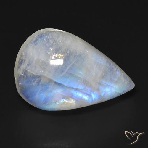 16.35 ct White Rainbow Moonstone Stone, Natural Rainbow Moonstone in Pear Cabochon Shape for Sale