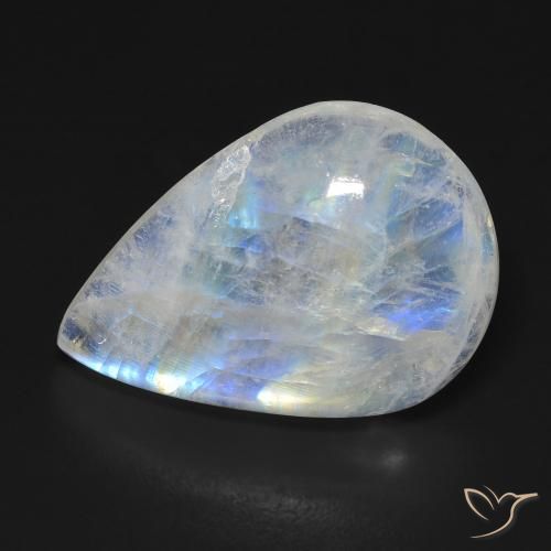 13.11ct Natural Bluish White Rainbow Moonstone, Pear Shape, Transparent