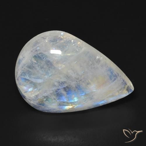 13.11 ct White Rainbow Moonstone Stone, Natural Rainbow Moonstone in Pear Cabochon Shape for Sale