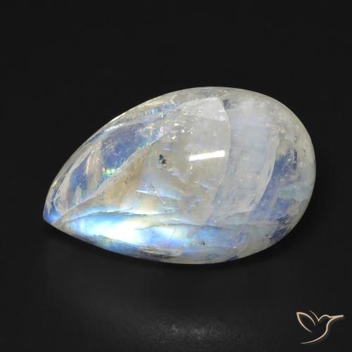 13.06 ct White Rainbow Moonstone Stone, Natural Rainbow Moonstone in Pear Cabochon Shape for Sale